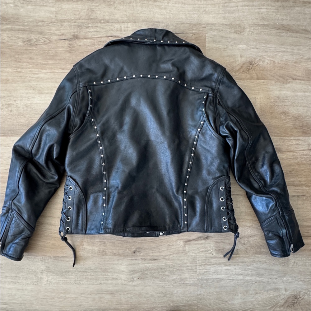 Papa’s Leather Barn Studded Black Leather Biker Jacket sz L - Picture 7 of 9